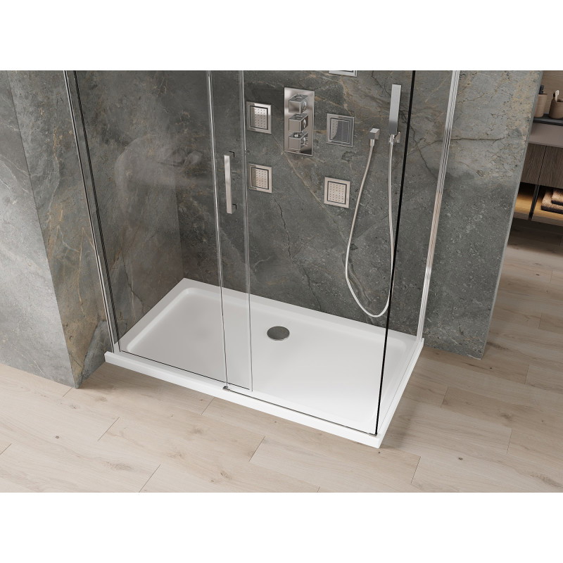 Mexen Omega плъзгаща душ кабина 140 x 80 см, прозрачна, хром + корито Flat