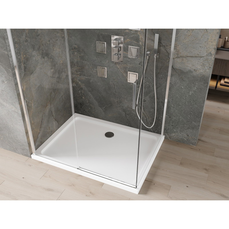 Mexen Omega плъзгаща се душ кабина 140 x 100 см, прозрачна, хром + корито Flat