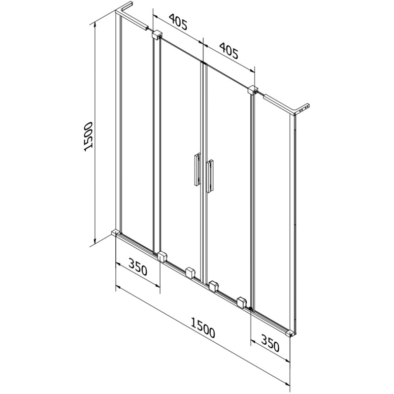 Mexen Velar L Duo параван за вана, раздвижен, 2-крилен, 150 x 150 см, матов, четка в