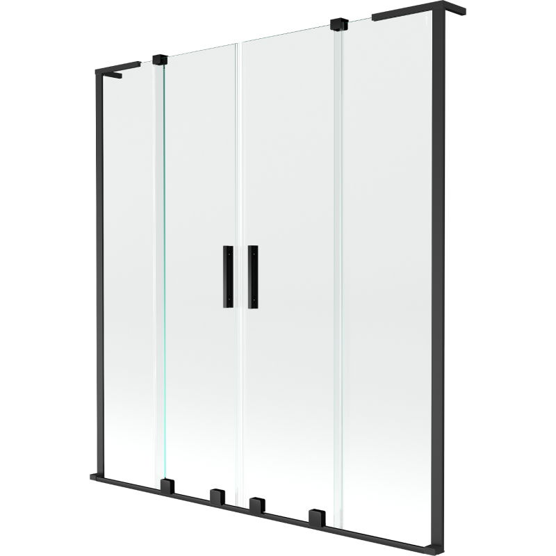 Mexen Velar L Duo преграда за вана 2-крилна плъзгаща се 150 x 150 см, прозрачна, черна - 896-150-003-02-70