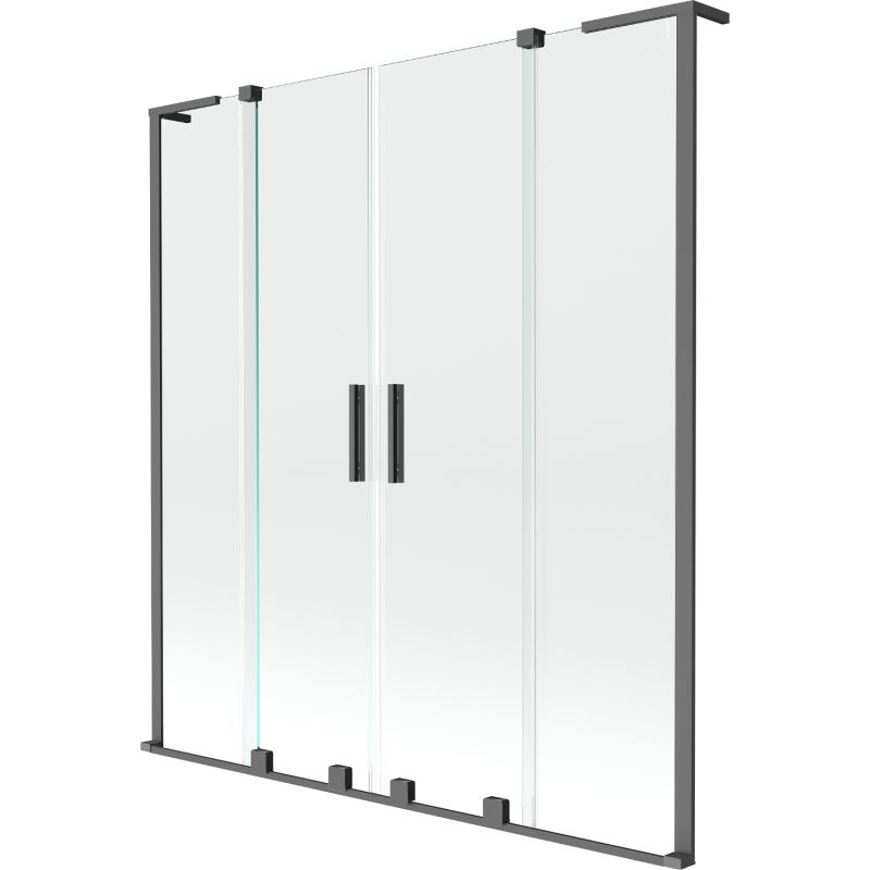 Mexen Velar L Duo двукрила разтегателна вана, 150 x 150 см, прозрачно стъкло, gun metal - 896-150-003-02-95