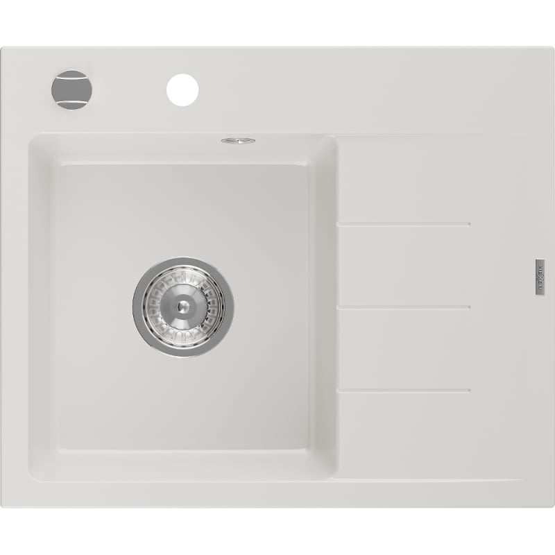 Mexen Ben гранитна мивка с една камера и отцедник, лява 600 x 500 мм, бяла,