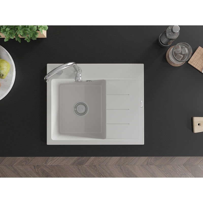 Mexen Ben гранитна мивка с една камера и отцедник, лява 600 x 500 мм, бяла,