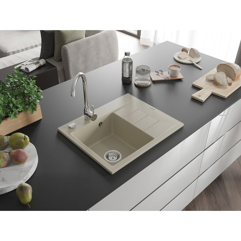 Mexen Ben гранитна мивка с едно отделение с отцедник, лява 600 x 500 mm, бежова,