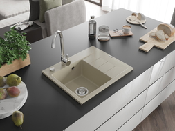 Mexen Ben гранитна мивка с едно отделение с отцедник, лява 600 x 500 mm, бежова,