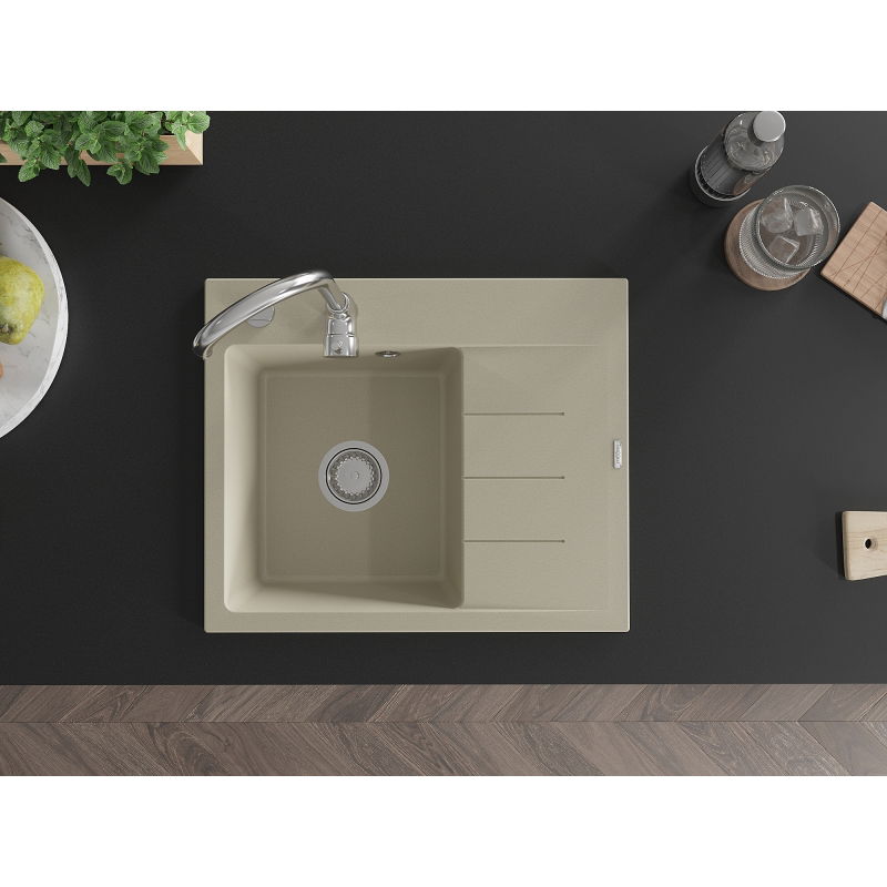Mexen Ben гранитна мивка с едно отделение с отцедник, лява 600 x 500 mm, бежова,