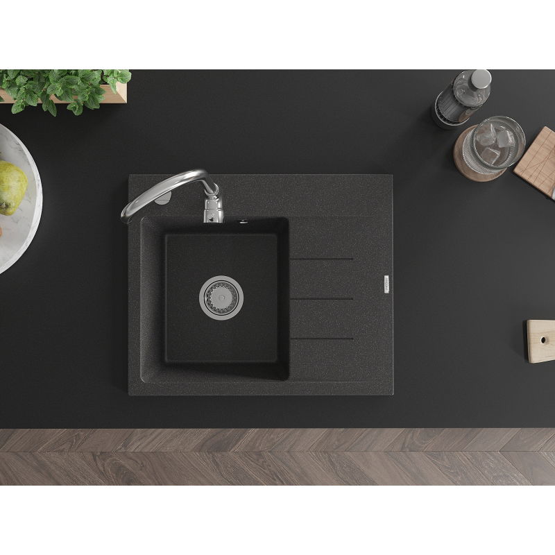Mexen Ben гранитна мивка за кухня с 1 камера и отцедник, лява 600 x 500 мм, черна