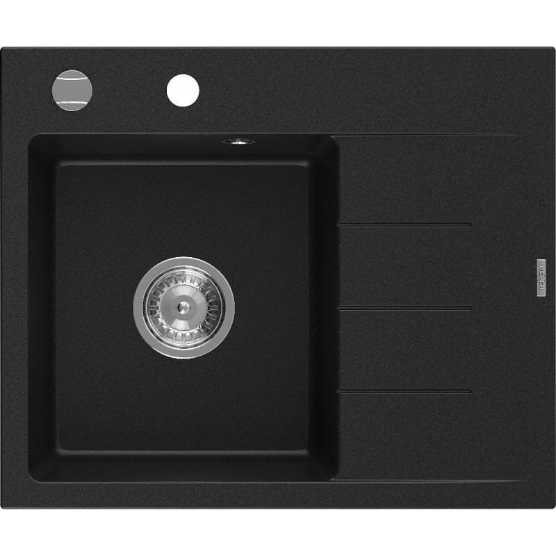 Mexen Ben гранитна кухненска мивка с 1 корито и плот, лява 600 x 500 мм, черна,