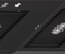 Mexen Ben гранитна кухненска мивка с 1 корито и плот, лява 600 x 500 мм, черна,