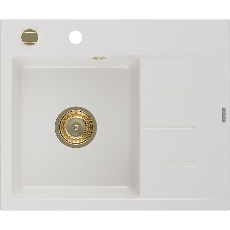Mexen Ben гранитна мивка с една камера с отцедник, лява 600 x 500 мм, бяла,