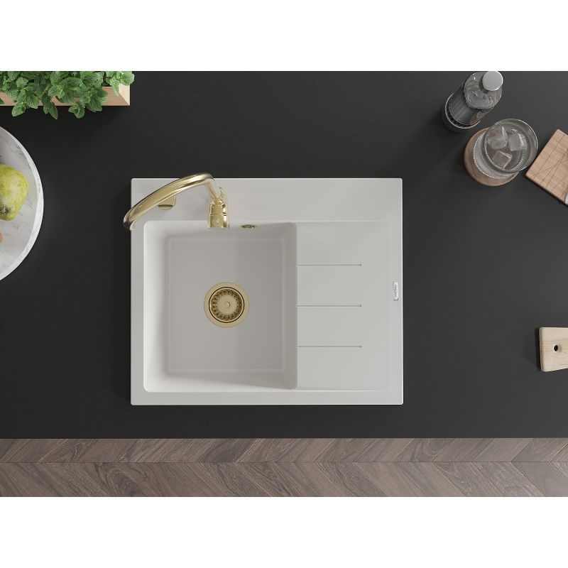 Mexen Ben гранитна мивка с една камера с отцедник, лява 600 x 500 мм, бяла,