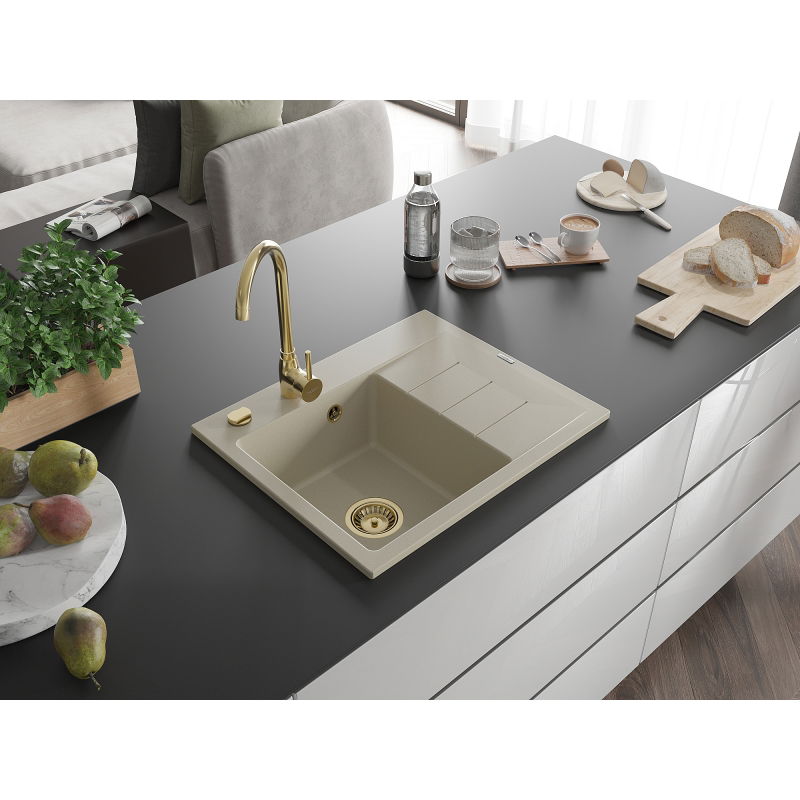 Mexen Ben гранитна мивка с 1 отделение и отцедник, ляв, 600 x 500 mm, бежов,