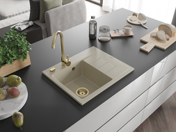 Mexen Ben гранитна мивка с 1 отделение и отцедник, ляв, 600 x 500 mm, бежов,