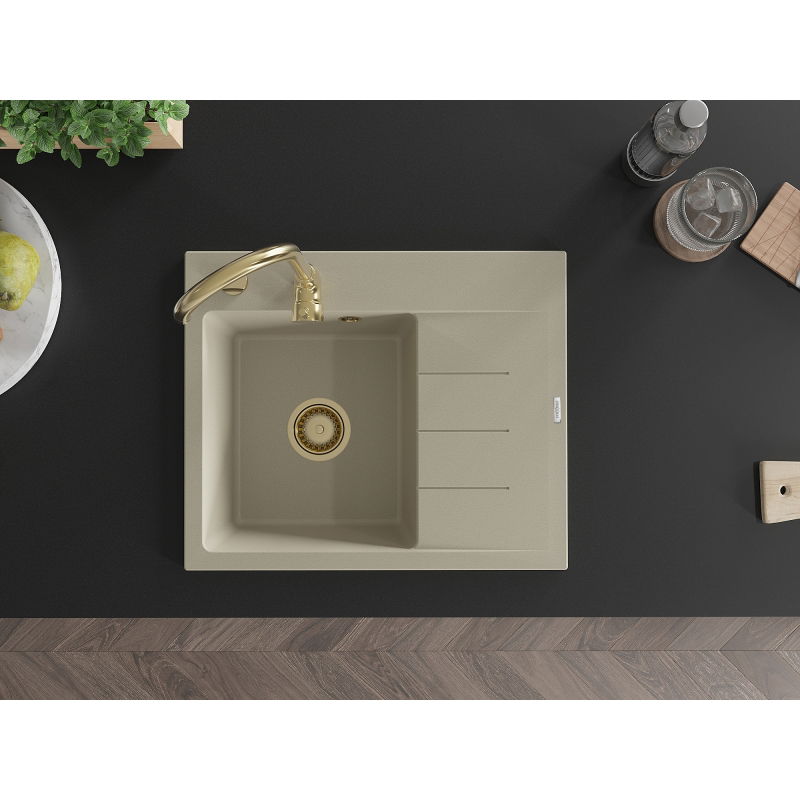 Mexen Ben гранитна мивка с 1 отделение и отцедник, ляв, 600 x 500 mm, бежов,