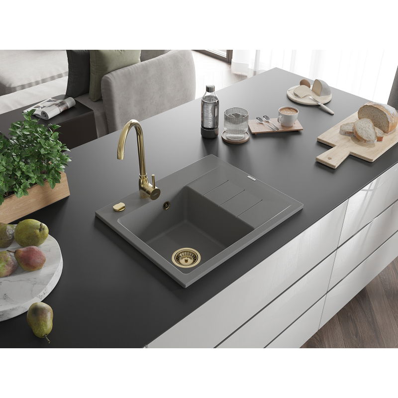 Mexen Ben гранитна мивка с 1 отделение с отцедник, лява 600 x 500 мм, сива,