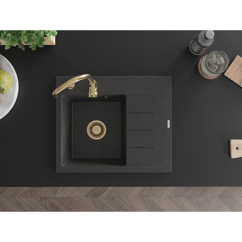 Mexen Ben гранитна мивка с 1 отделение и отцедник, лява, 600 x 500 мм, черно с