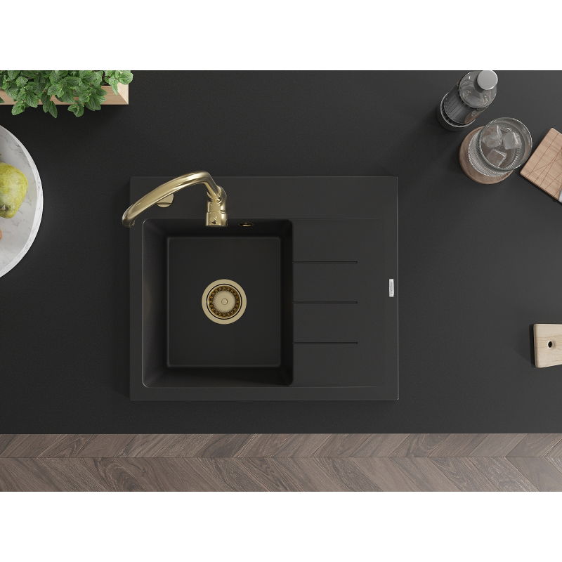 Mexen Ben гранитна мивка с 1 отделение и отцедник, лява 600 x 500 мм, черна,