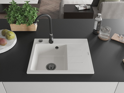 Mexen Ben гранитна мивка с 1 отделение и изтичник, лява, 600 x 500 мм, бяла,