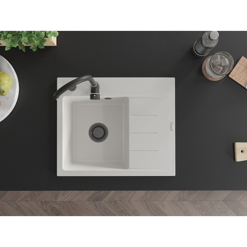 Mexen Ben гранитна мивка с 1 отделение и изтичник, лява, 600 x 500 мм, бяла,