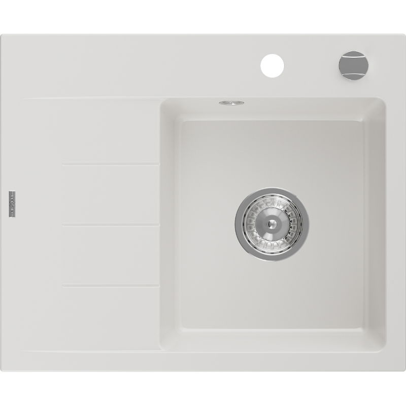 Mexen Ben гранитна мивка с 1 камера и плот, дясна 600 x 500 мм, бяла, хромиран