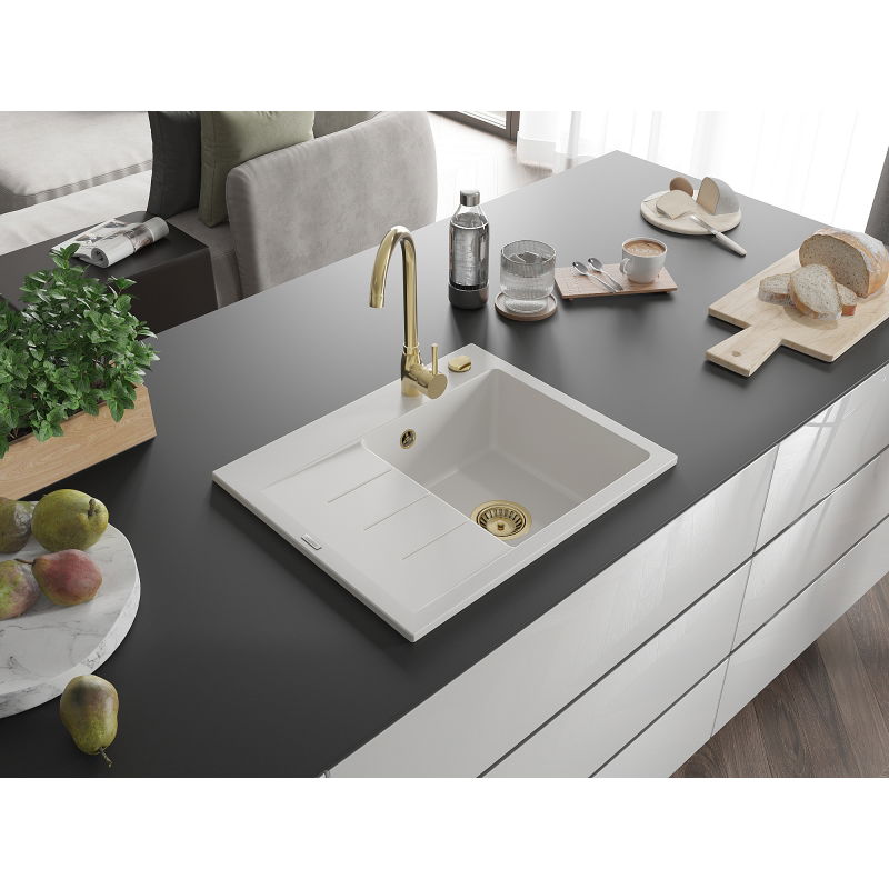 Mexen Ben гранитна мивка с 1 отделение и отцедник, дясна, 600 x 500 mm, бяла,