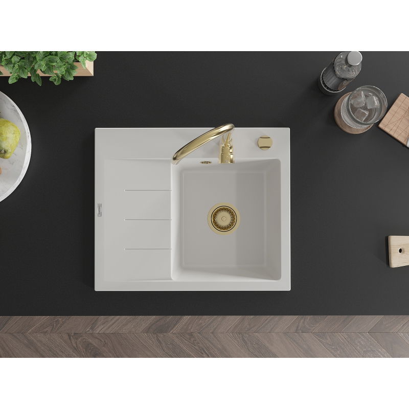 Mexen Ben гранитна мивка с 1 отделение и отцедник, дясна, 600 x 500 mm, бяла,