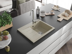 Mexen Ben Гранитна мивка с едно корито и капак, десен 600 x 500 мм, бежов,