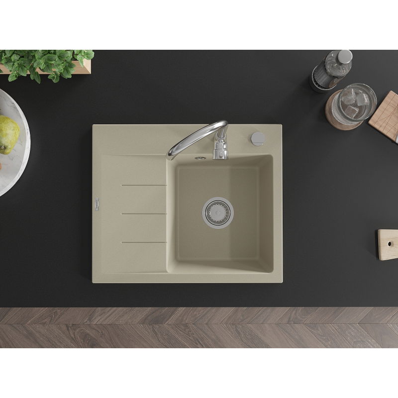 Mexen Ben Гранитна мивка с едно корито и капак, десен 600 x 500 мм, бежов,