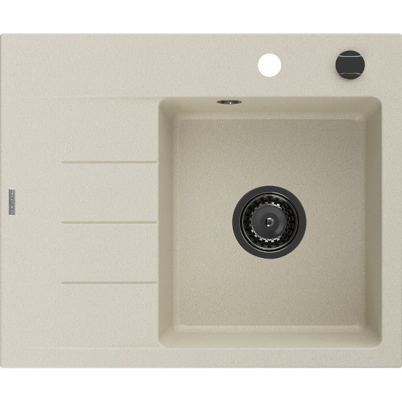 Mexen Ben гранитна мивка с 1 камера и дренаж, дясна 600 x 500 мм, бежова, черен