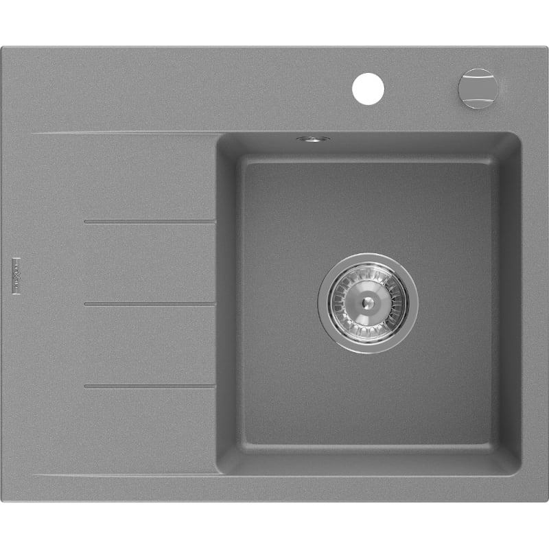Mexen Ben гранитна мивка с една камера и отцедник, дясна 600 x 500 мм, сива,