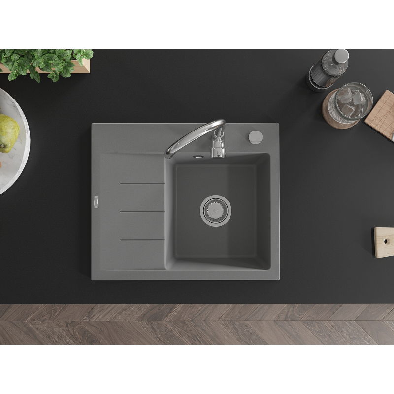 Mexen Ben гранитна мивка с една камера и отцедник, дясна 600 x 500 мм, сива,