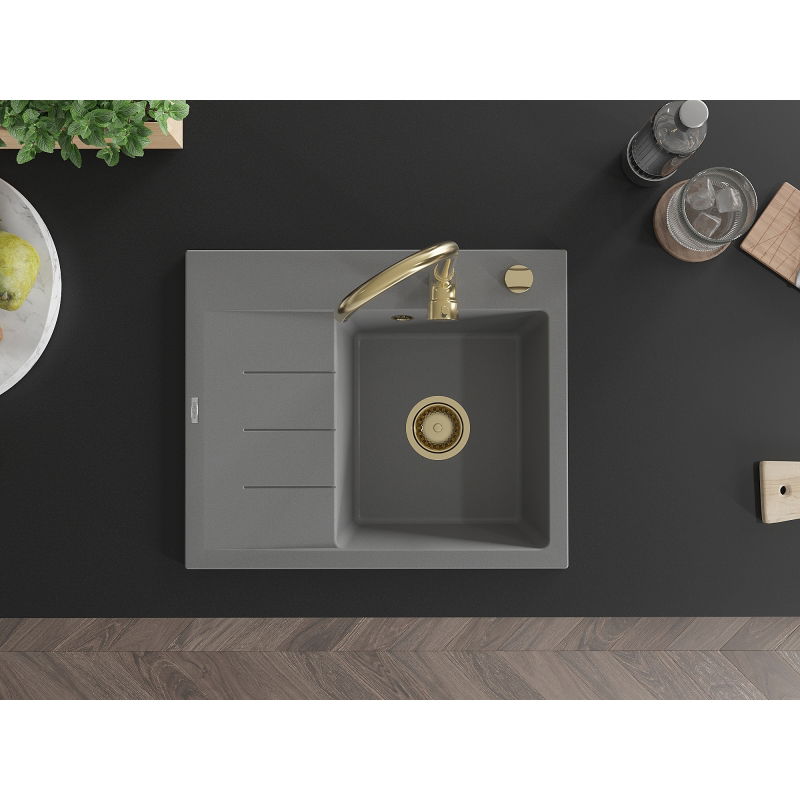 Mexen Ben гранитна мивка с едно корито и отцедник, дясна 600 х 500 mm, сива,