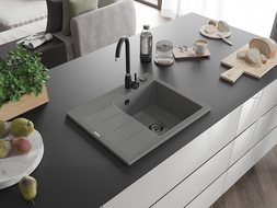 Mexen Ben гранитна мивка с 1 отделение и отцедник, дясна, 600 x 500 мм, сива,