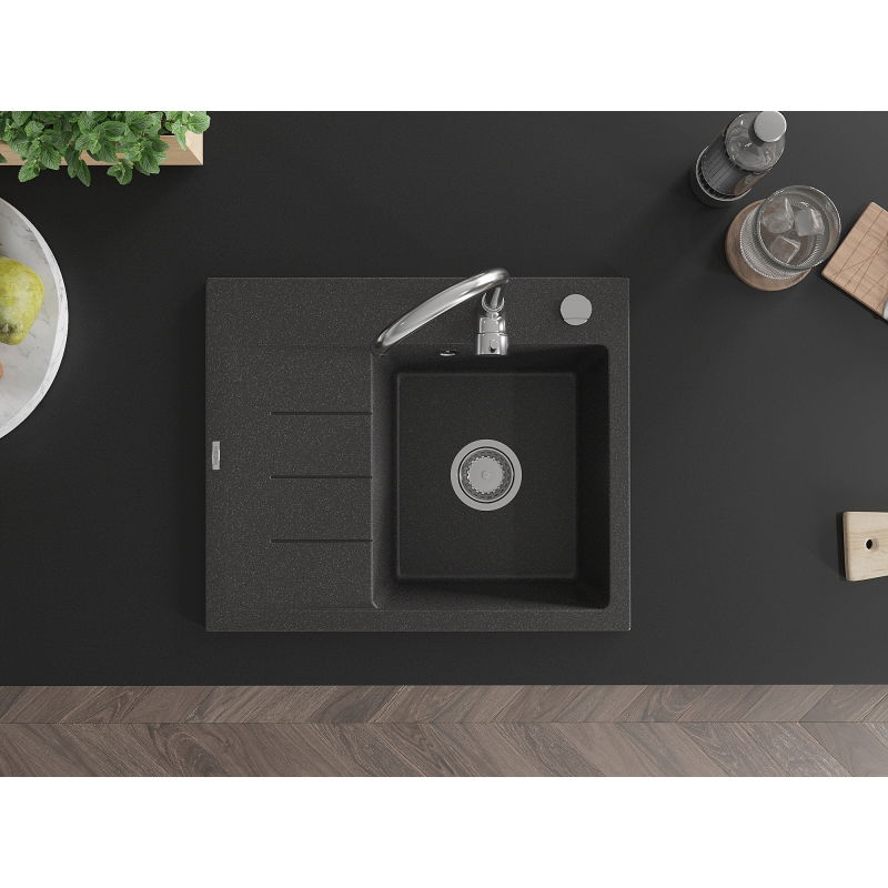 Mexen Ben гранитна мивка с една камера с отцедник, дясна 600 x 500 мм, черна на