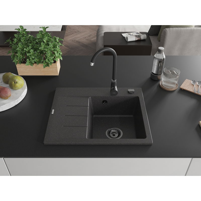 Mexen Ben гранитна мивка с 1 отделение с отцедник, дясна 600 x 500 мм, черна на