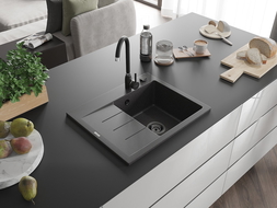 Mexen Ben гранитна мивка с 1 отделение с отцедник, дясна 600 x 500 мм, черна на