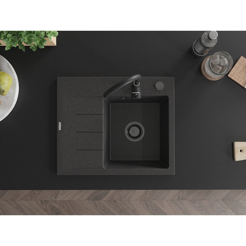 Mexen Ben гранитна мивка с 1 отделение с отцедник, дясна 600 x 500 мм, черна на