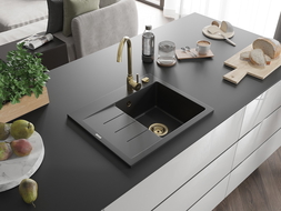 Mexen Ben гранитна мивка с 1 отделение и десен отцедник, 600 x 500 мм, черна,