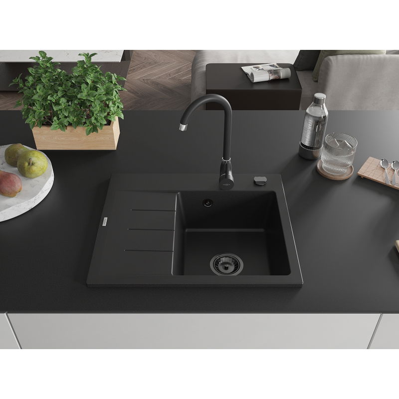 Mexen Ben гранитна мивка с 1 отделение и отцедник, дясна 600 x 500 mm, черна,