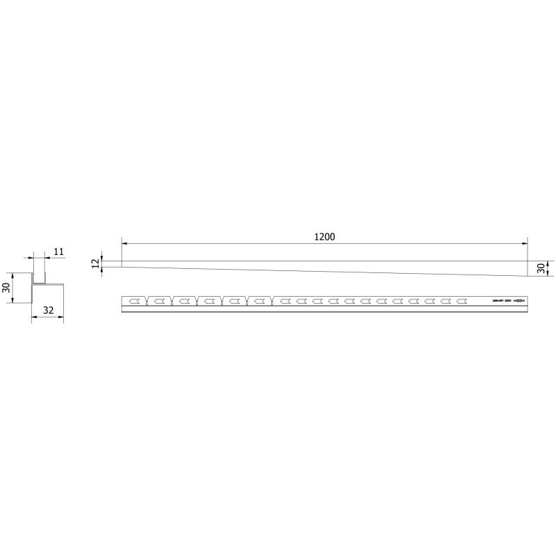 Mexen Line-B ъглова лайсна за стъкло 120 cm лява, черна - 187004120L