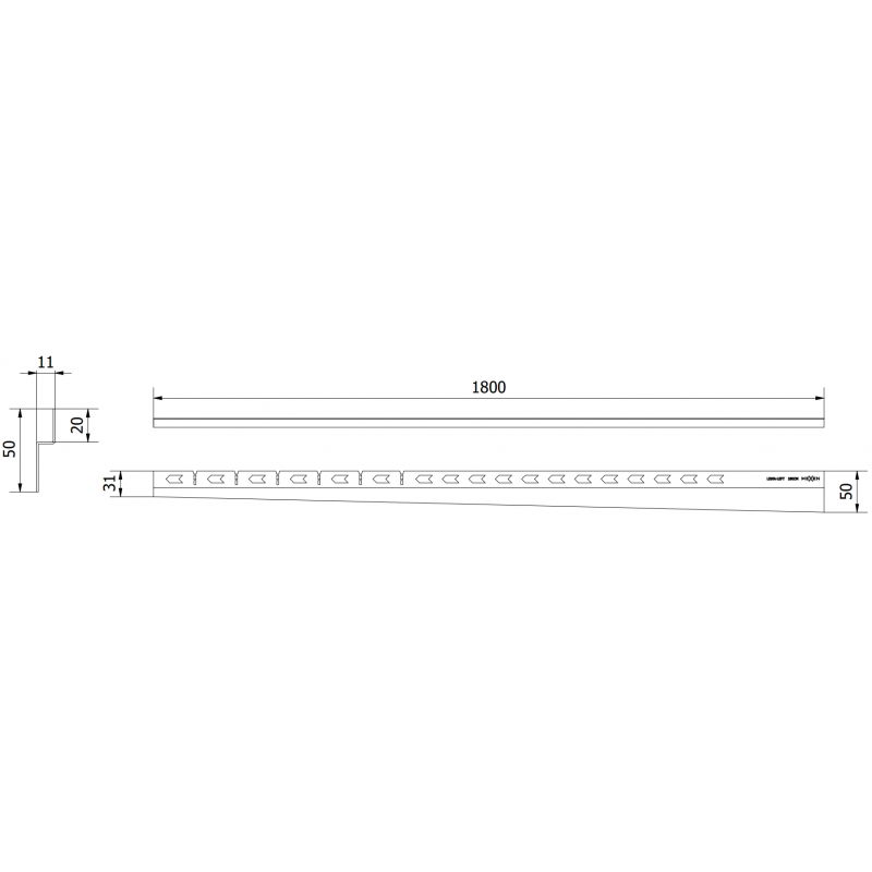 Mexen Line-B стенна наклонена лайсна 180 см лява, инокс - 181002180L