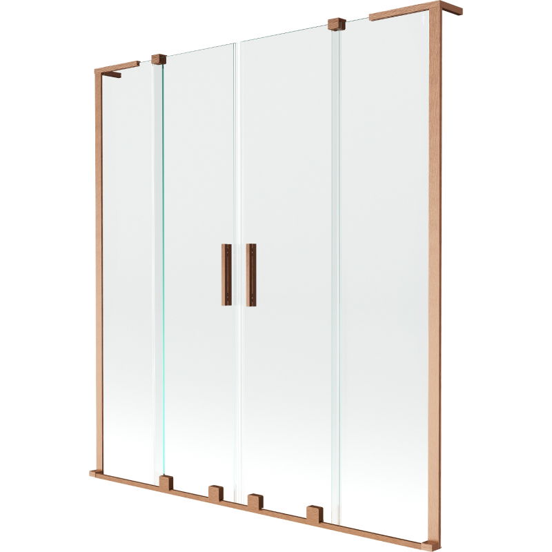 Mexen Velar L Дуо параван за вана, плъзгащ се, двукрилен, 160 x 150 см, прозрачен, четкана мед - 896-160-003-02-65
