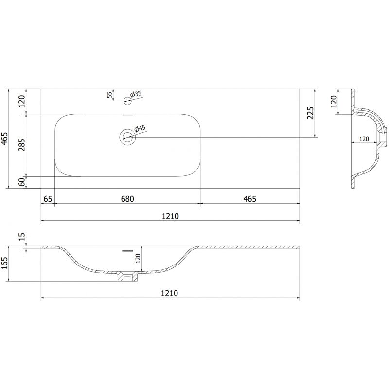 Mexen Vela мивка вградена в плот лява 121 x 46,5 cm, бяла мат - 25231201L