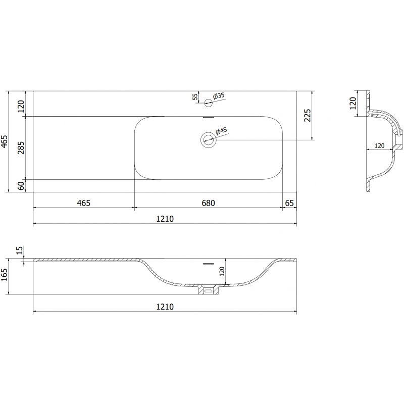 Mexen Vela умивалник за вграждане в плот десен 121 x 46,5 cm, бял мат - 25231201P