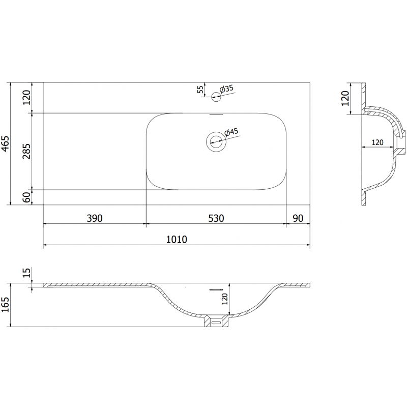 Mexen Vela вградена мивка за плот, дясна 101 x 46,5 см, черна мат - 25231071P