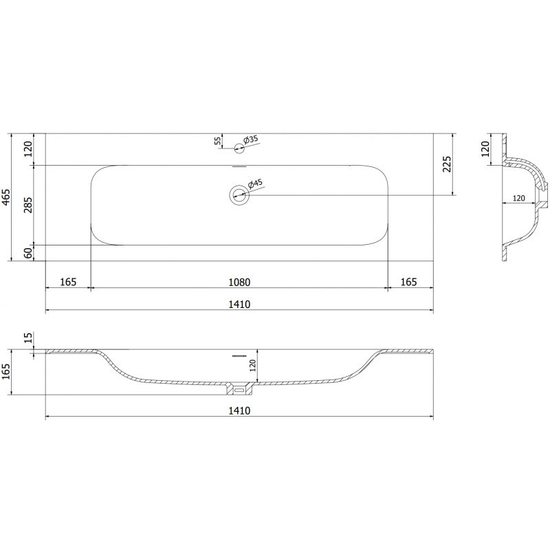 Mexen Vela вградена мивка в плот 141 x 46,5 см, черен мат - 25231471