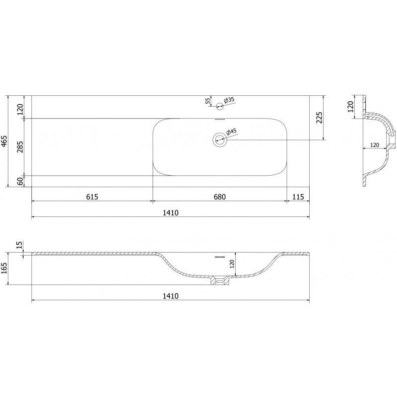 Mexen Vela мивка вградена в плот дясна 141 x 46,5 см, черна мат - 25231471P