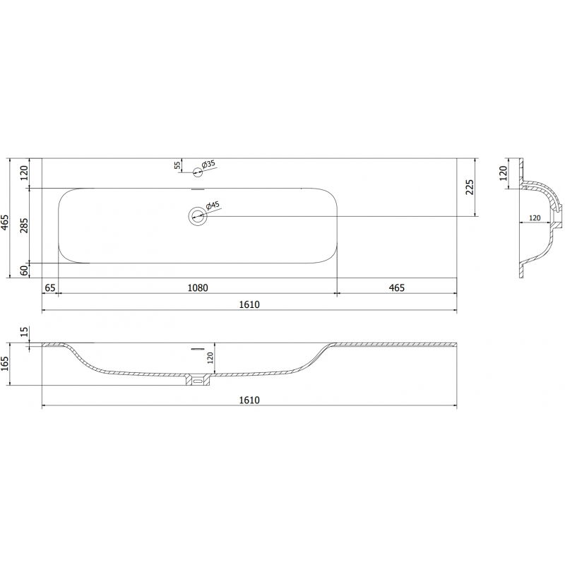 Mexen Vela мивка за вграждане в плот лява 161 x 46,5 см, черен мат - 25231671L