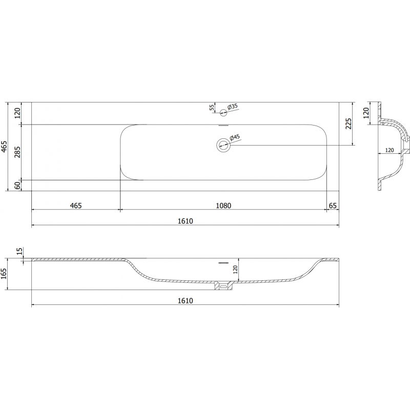 Mexen Vela вградена в плота мивка, дясна, 161 x 46,5 см, черен мат - 25231671P
