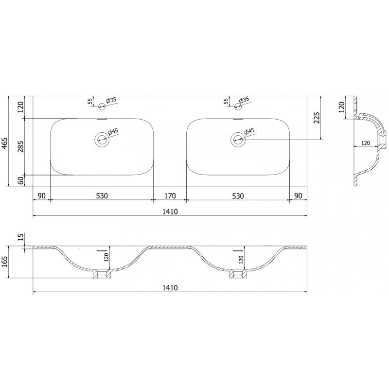 Mexen Vela вградена в плот двойна мивка 141 x 46,5 см, бял гланц - 25231400D